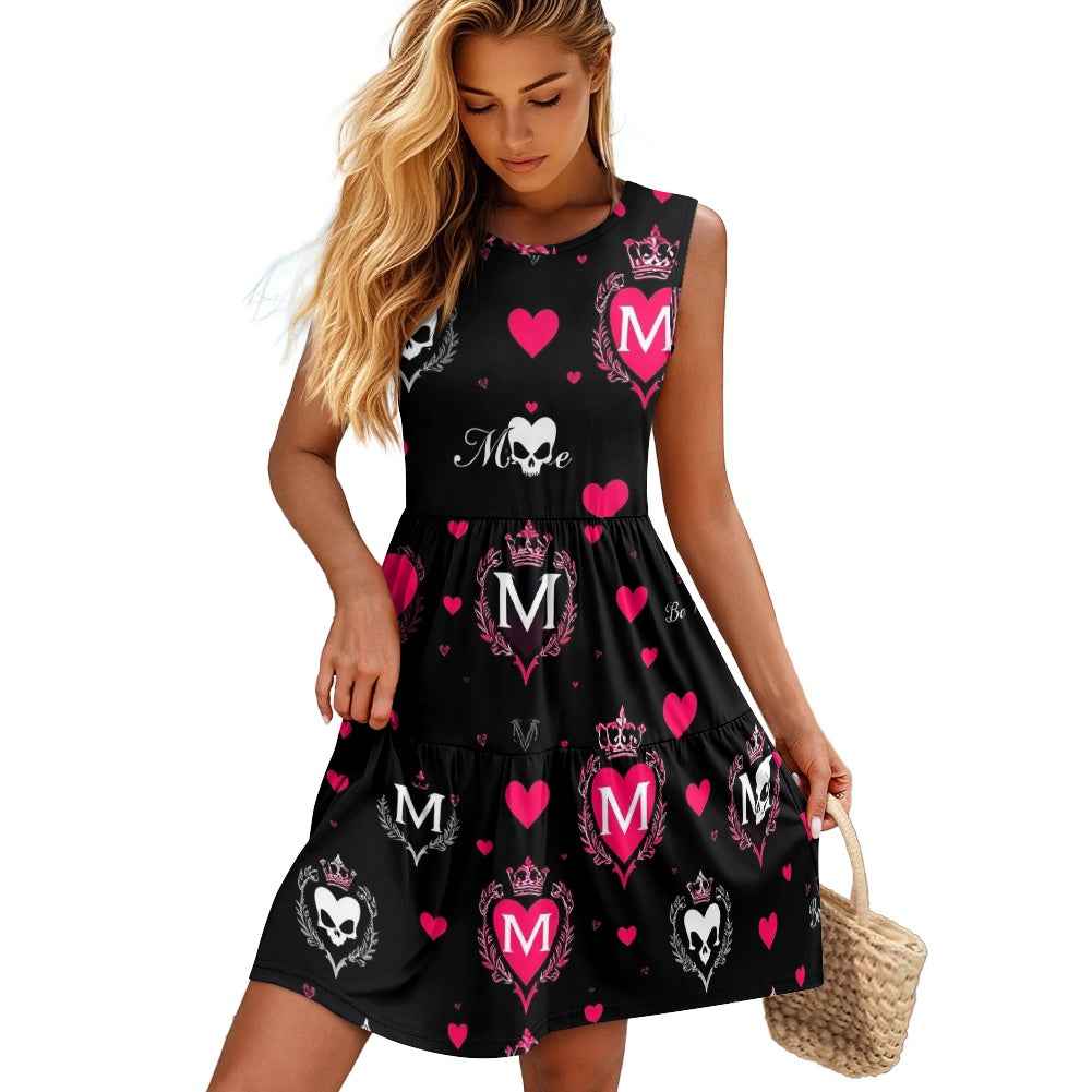 Women's sleeveless round neck patchwork skirt
