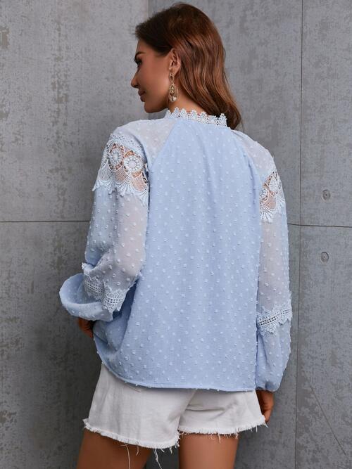 Crochet Tassel Tie Neck Long Sleeve Blouse - Munsieur