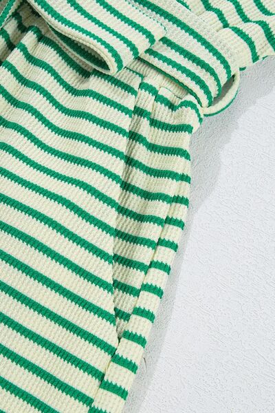 Striped Half Sleeve Tie Waist Romper - Munsieur