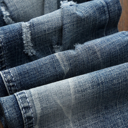 Light-colored Ripped Men's Scraped Broken Trousers Slim Small Straight Leg Pants