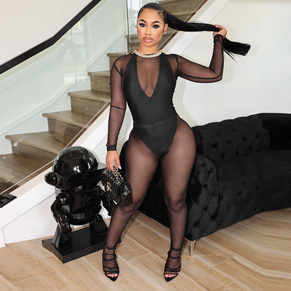 Long Sleeve Top Mesh See-through Bodysuit - Munsieur