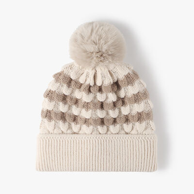 Striped Contrast Knit Hat with Pom-pom - Munsieur