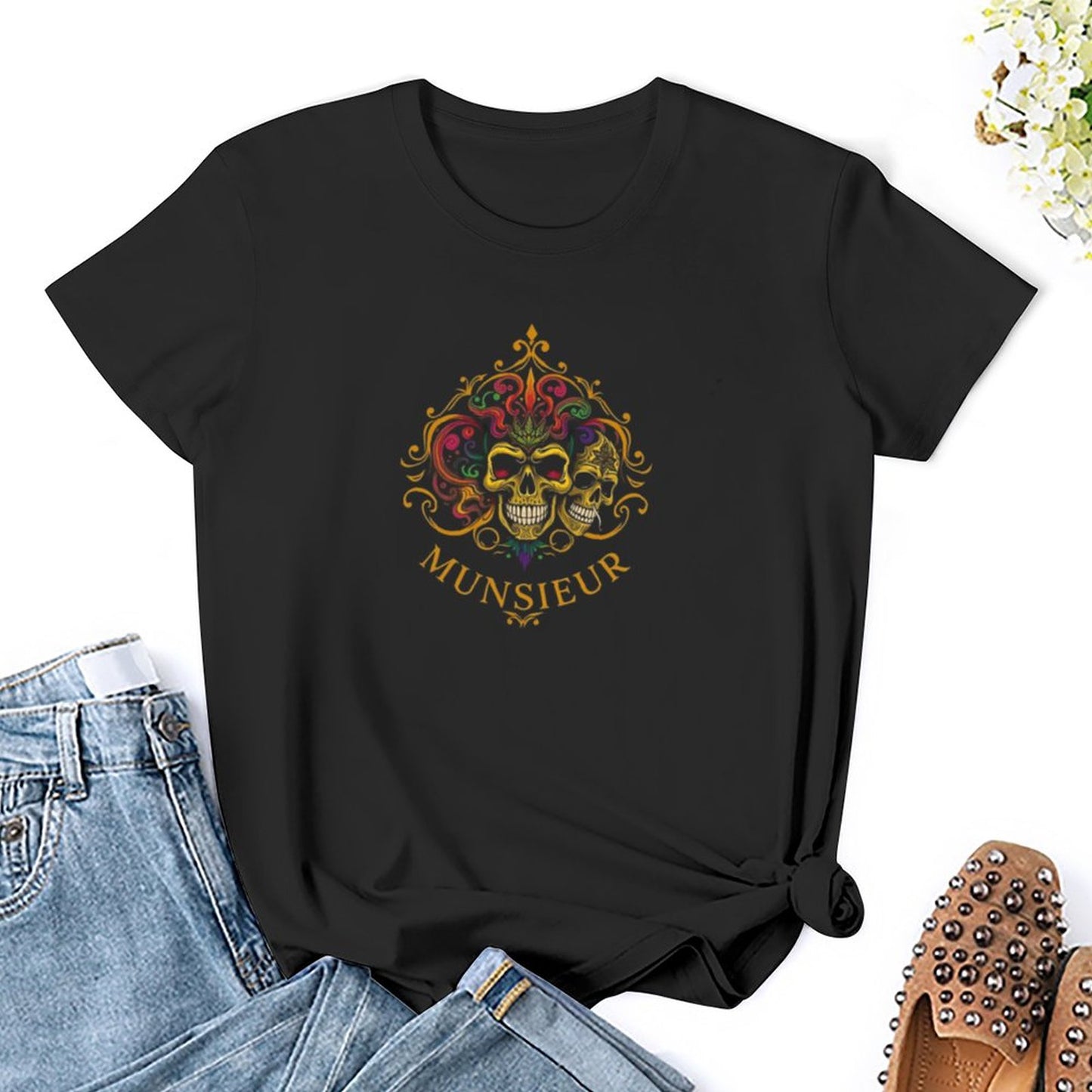 Munsieur Women's T-shirt "Mardi Gras" Designer Streetwear for Her Embroidered