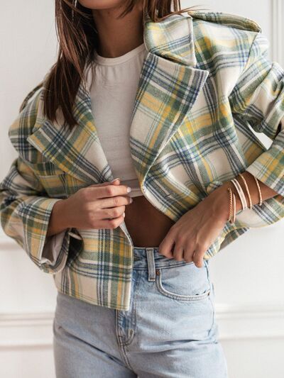 Lapel Collar Plaid Cropped Jacket - Munsieur