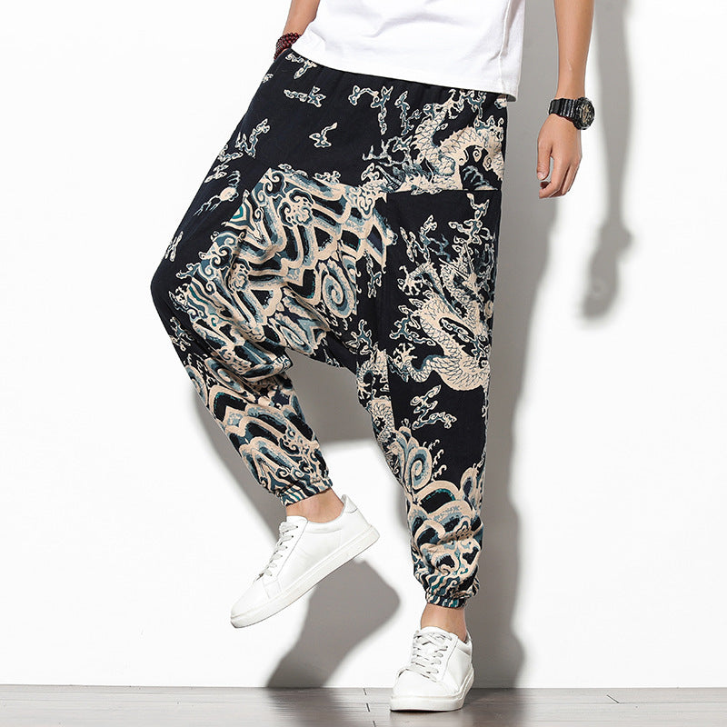 Men's Summer Bohemian Loose Wide-leg Elephant Flower Beach Pants