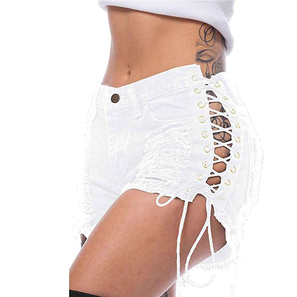 Ripped Bandage Denim Bottoms for Women