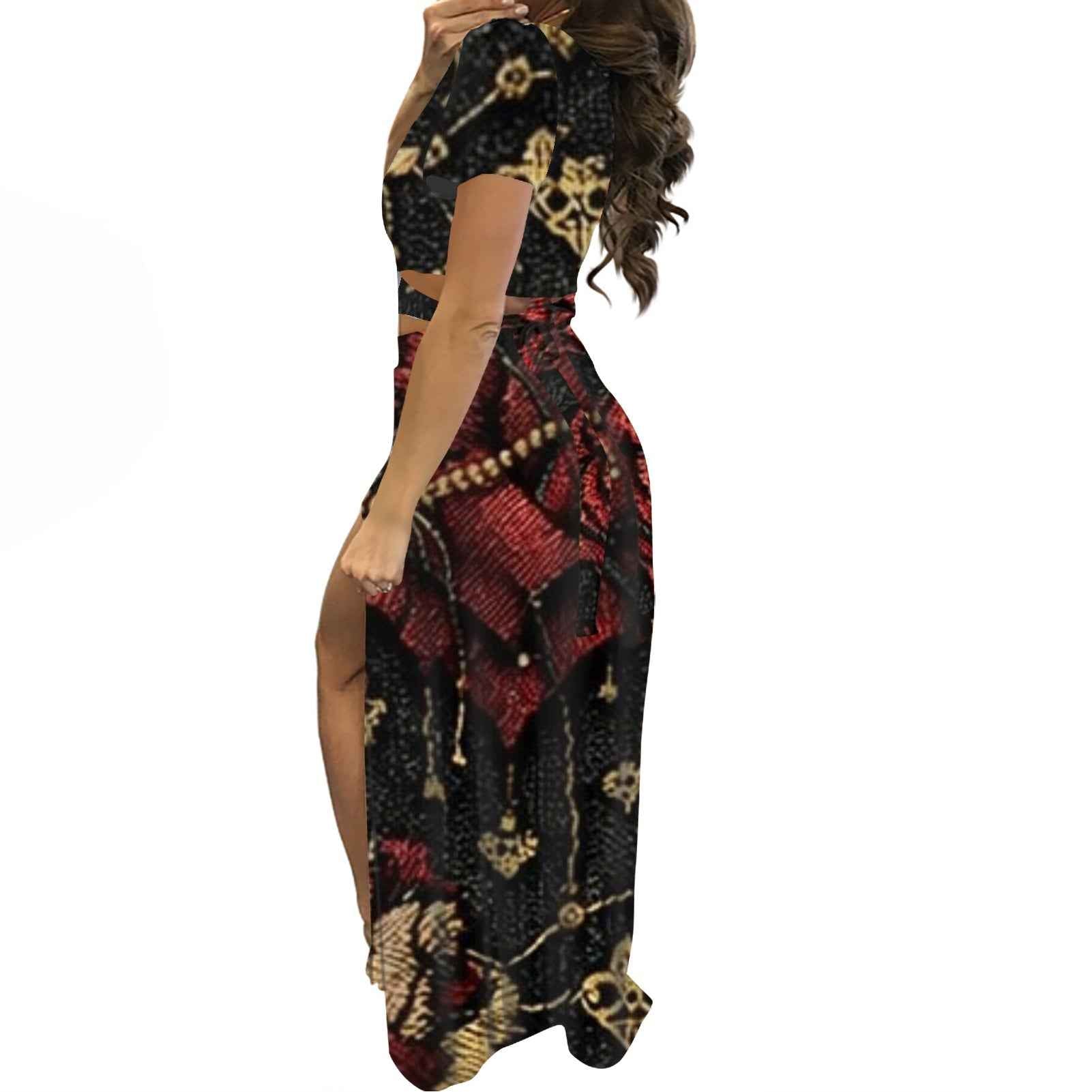 Short sleeve long dress suit