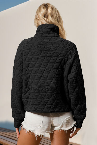 Double Take Half Zip Long Sleeve Quilted Sweatshirt with Pocket - Munsieur