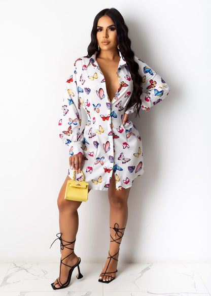 Newspaper Print Long Sleeve Blouse Top