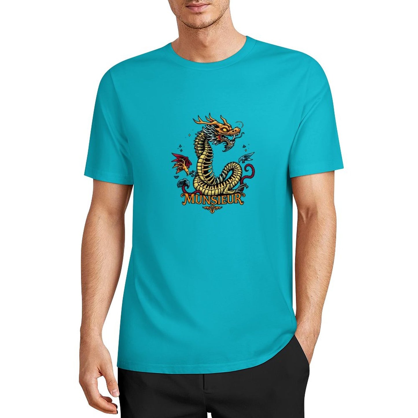 Munsieur Brand Graphic Tee Cotton Men's breathable Dragon Design