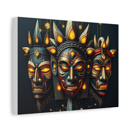Vibrant Tribal Mask Wall Art Print, Canvas Decor for Boho Aesthetics, Unique Home Decoration, Gift for Art Lovers, Perfect for Festivals
