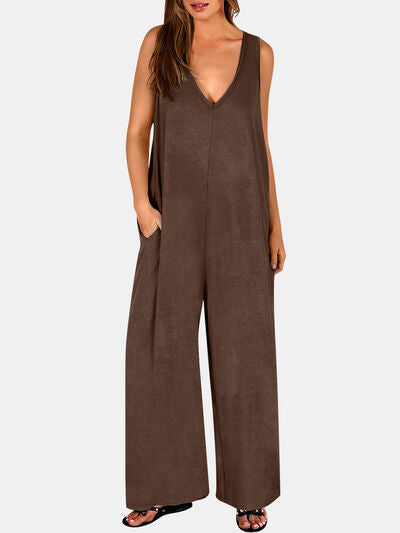 Full Size V-Neck Wide Strap Jumpsuit - Munsieur