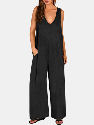 Full Size V-Neck Wide Strap Jumpsuit - Munsieur