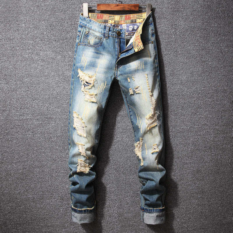 Men's American Style Ripped Designer Brand Pants Casual Loose