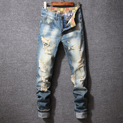 Men's American Style Ripped Designer Brand Pants Casual Loose