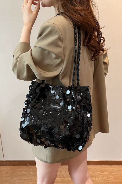 Sequin Braided Strap Shoulder Bag - Munsieur