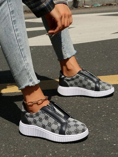 Floral Round Toe Sneakers with Zip - Munsieur
