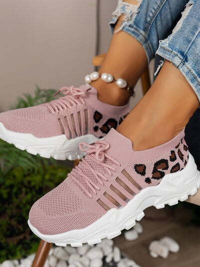 Cutout Leopard Lace Up Mesh Athletic - Munsieur
