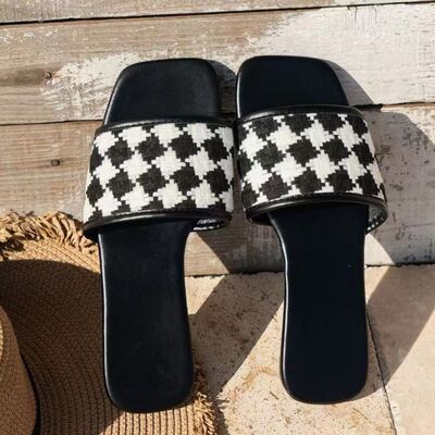 Plaid Open Toe Flat Sandals - Munsieur