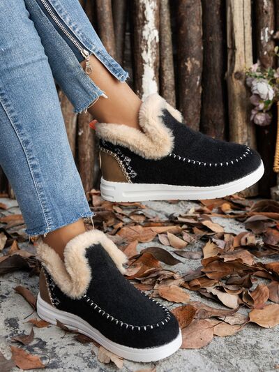 Furry Suede Round Toe Flat Sneakers - Munsieur