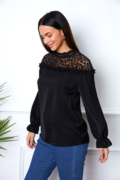 Leopard Frill Flounce Sleeve Blouse - Munsieur