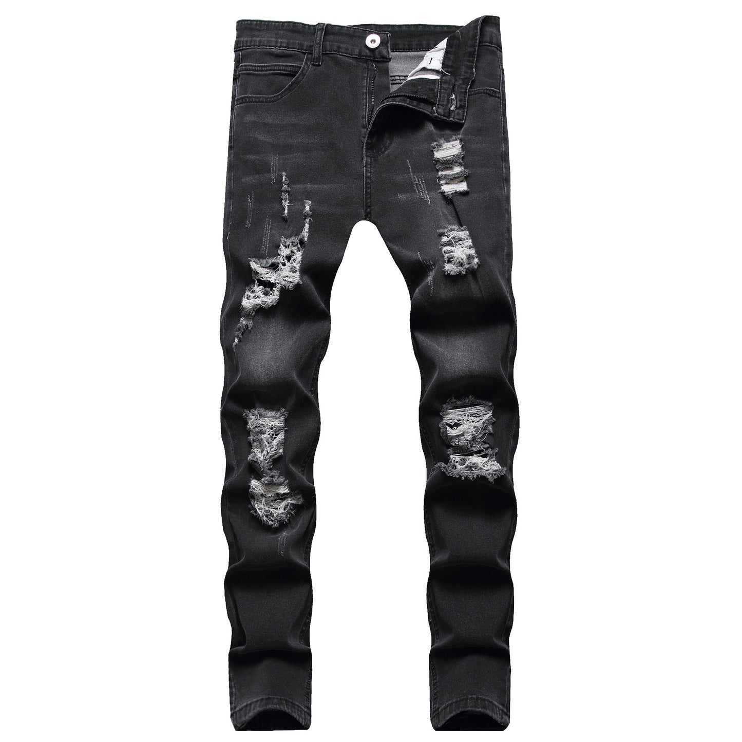 Men's Ripped Matte White Slim-fit Denim Pants