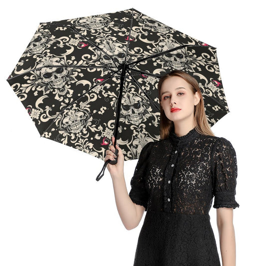 Automatic Umbrella with skull pattern inside & black outside.