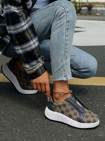 Floral Round Toe Sneakers with Zip - Munsieur