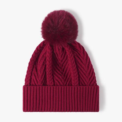 Cable Knit Solid Color Hat with Pompom - Munsieur