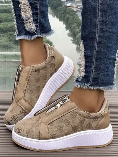 Floral Round Toe Sneakers with Zip - Munsieur
