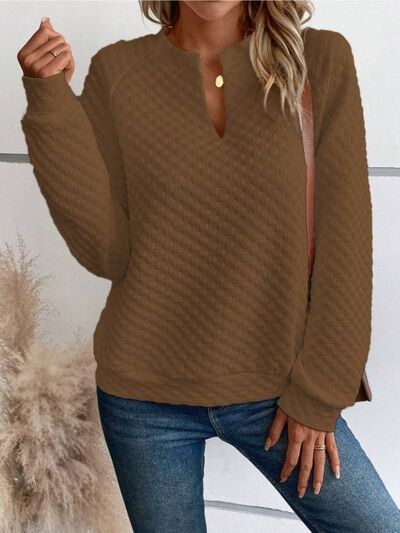 Notched Long Sleeve Sweatshirt for Effortless Style - Munsieur