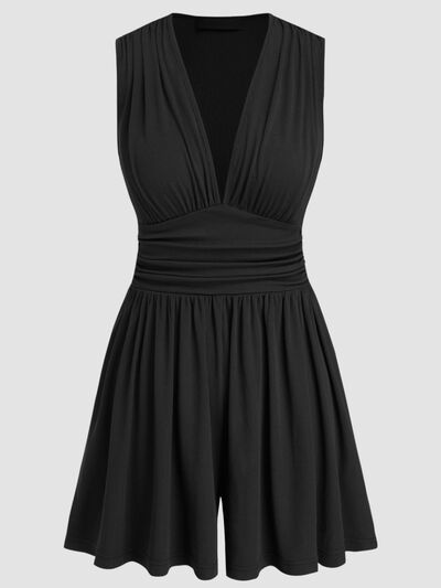 Ruched Plunge Sleeveless Romper - Munsieur