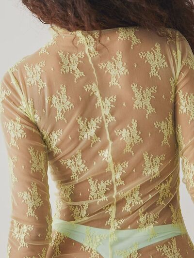 Lace Mock Neck Long Sleeve Blouse - Munsieur