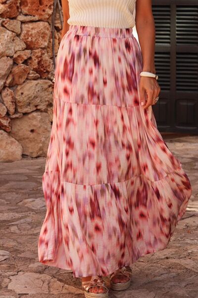 Tiered Printed Elastic Waist Skirt - Munsieur