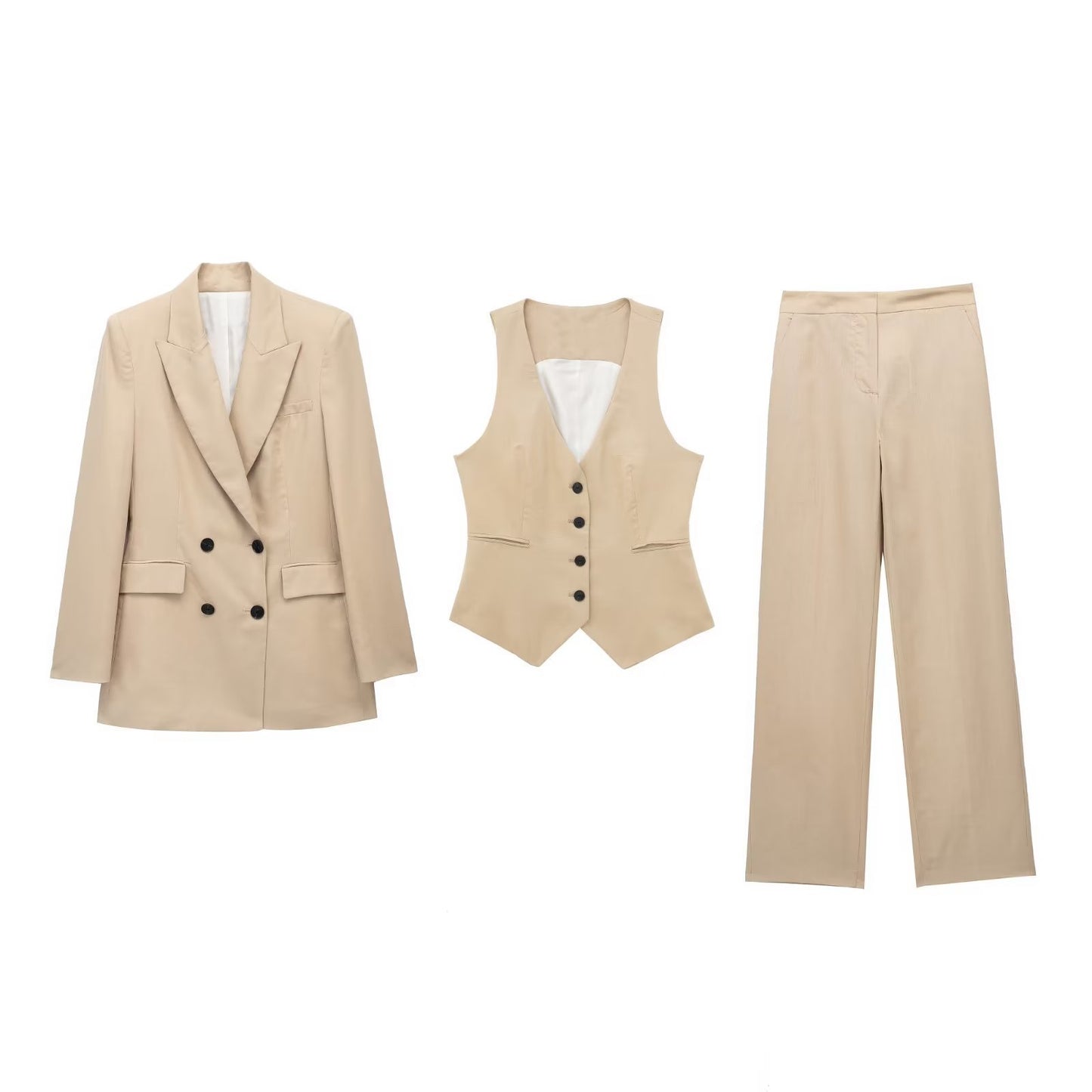 Women's Double Breasted 3pc Jacket + Vest + Straight-leg Suit