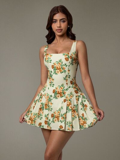Floral Sleeveless Mini Pleated Dress - Munsieur
