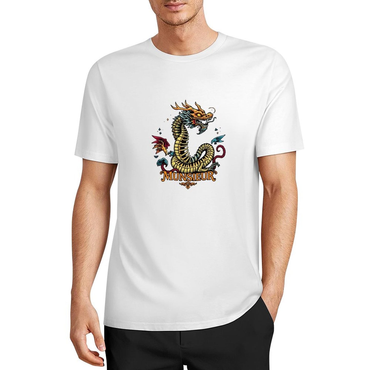 Munsieur Brand Graphic Tee Cotton Men's breathable Dragon Design