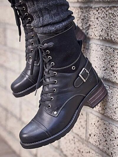 Lace-Up Block Heel Boots - Munsieur