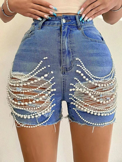 Women's Denim Bottoms High Waist Slimming Bottoms Hand-Made Ripped Bottoms - Munsieur
