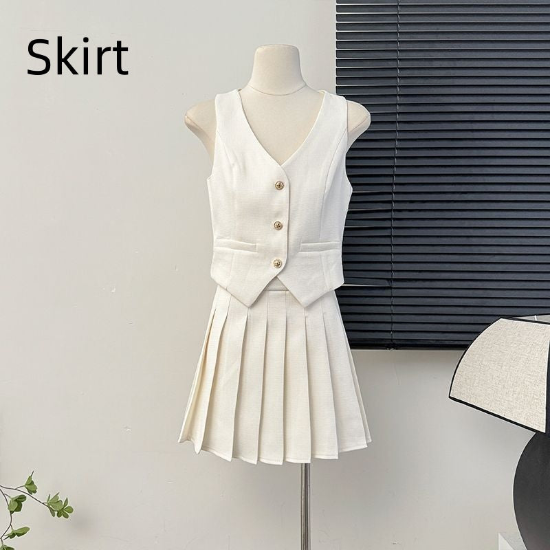 Women's Skirt Set + Blouse Summer High Waist Pleated Skirt Two-piece Skirt Set for Women