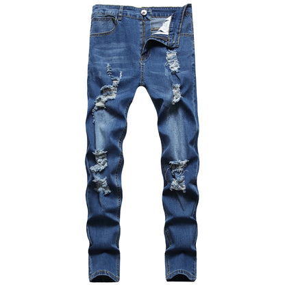 Men's Ripped Matte White Slim-fit Denim Pants