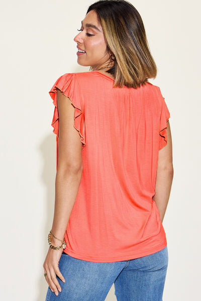 Full Size Bamboo Notched Ruffled Short Sleeve T-Shirt - Munsieur