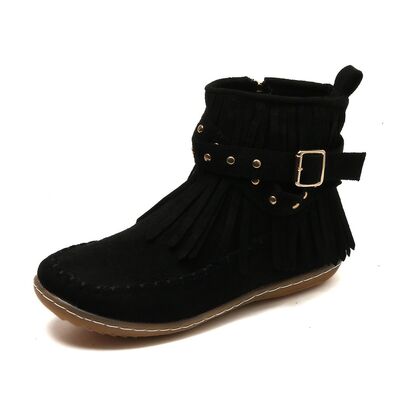 Fringe Studded Suede Flat Boots - Munsieur