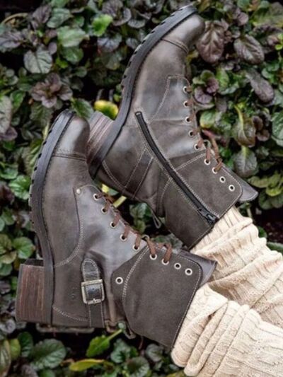 Lace-Up Block Heel Boots - Munsieur