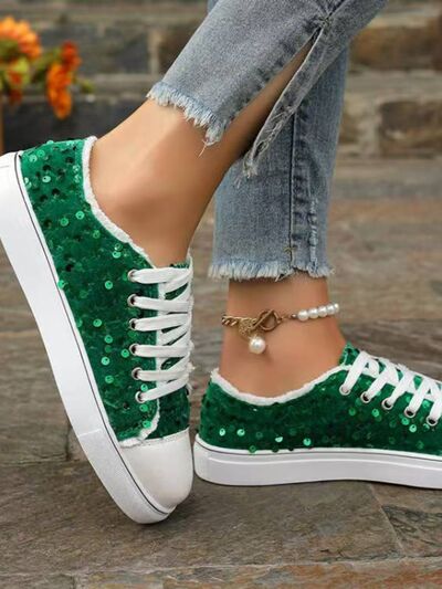 Sequin Round Toe Flat Sneakers - Munsieur