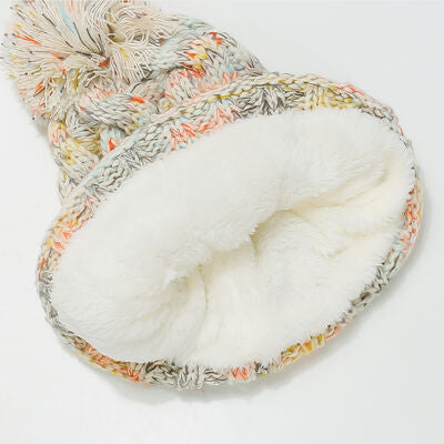 Contrast Cable-Knit Hat with Pompom - Munsieur