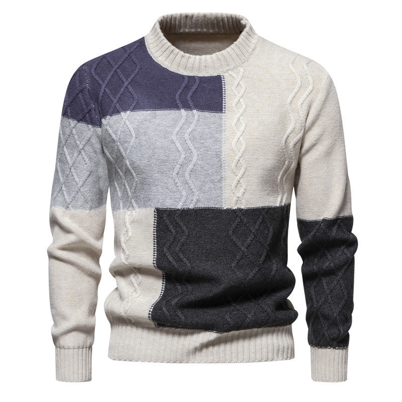 Color-block Crew Neck Knitwear Hoodie For Men