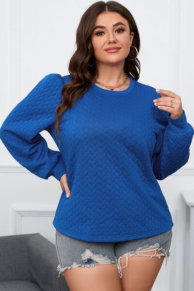 Plus Size Textured Round Neck Long Sleeve Top - Munsieur