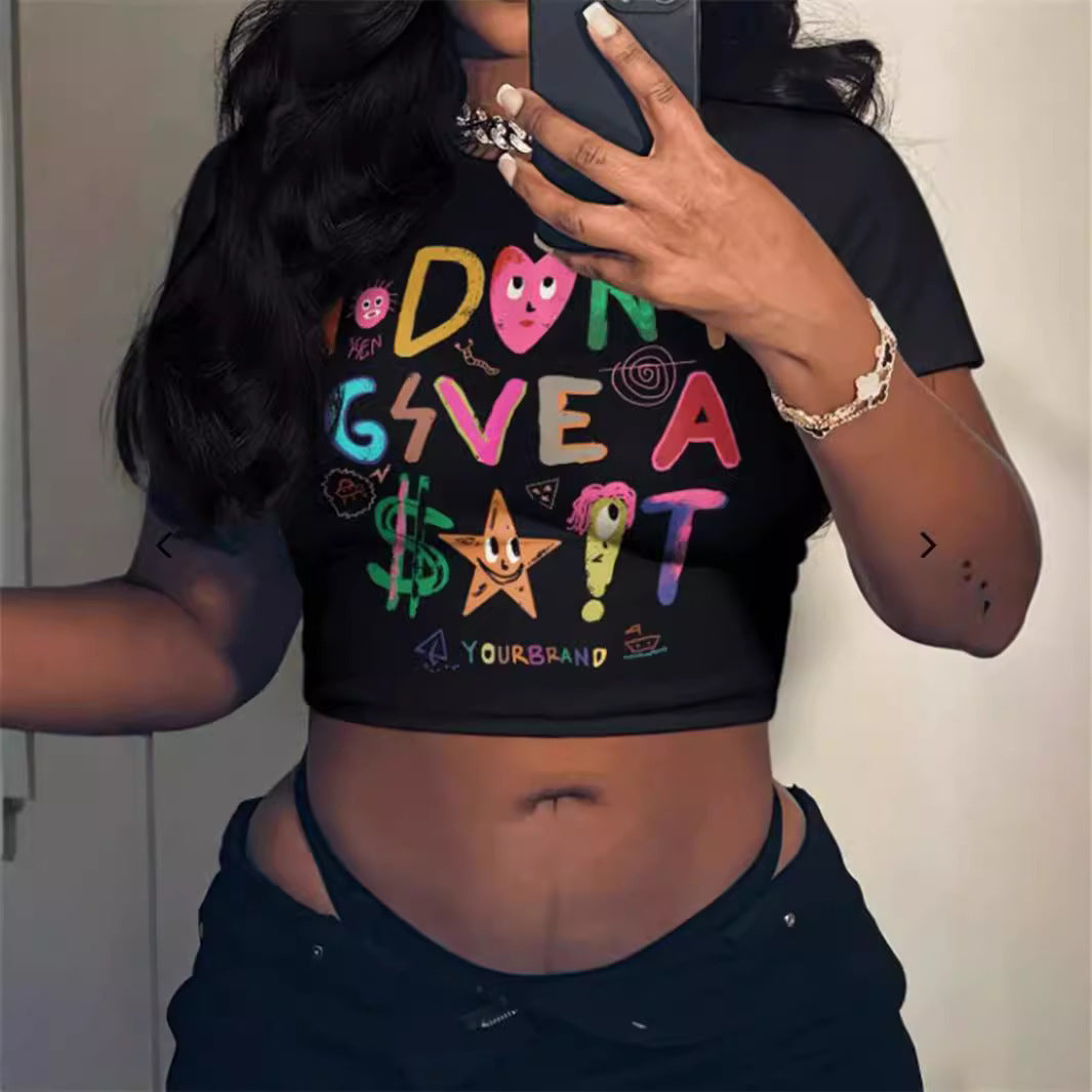 Women's All-match Letters Printed Solid Color T-shirt