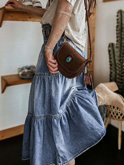 Tiered Button-Fly Denim Skirt - Munsieur